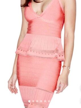 Marciano Coral/Rose Peplum Bandage Dress